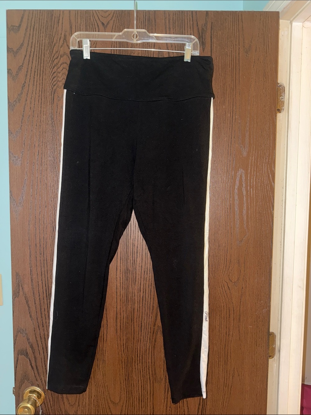 PINK Victoria's Secret Black Leggings with White Side Panels